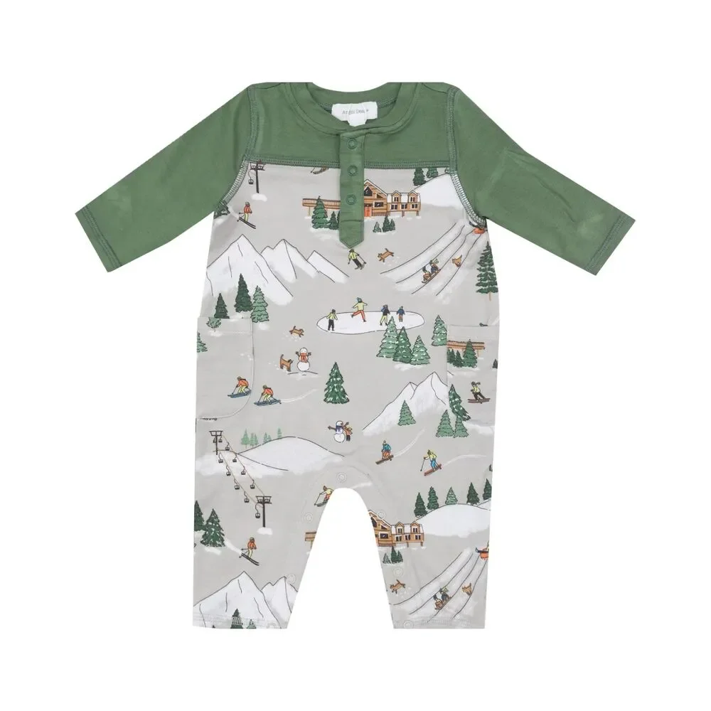 NWT Angel Dear Ski Print Romper with Contrast Sleeve - Size 0-3M